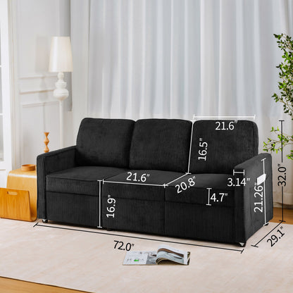 Divano a 3 posti in velluto a coste 72.64 con cuscini in spugna ad alta densità e molle