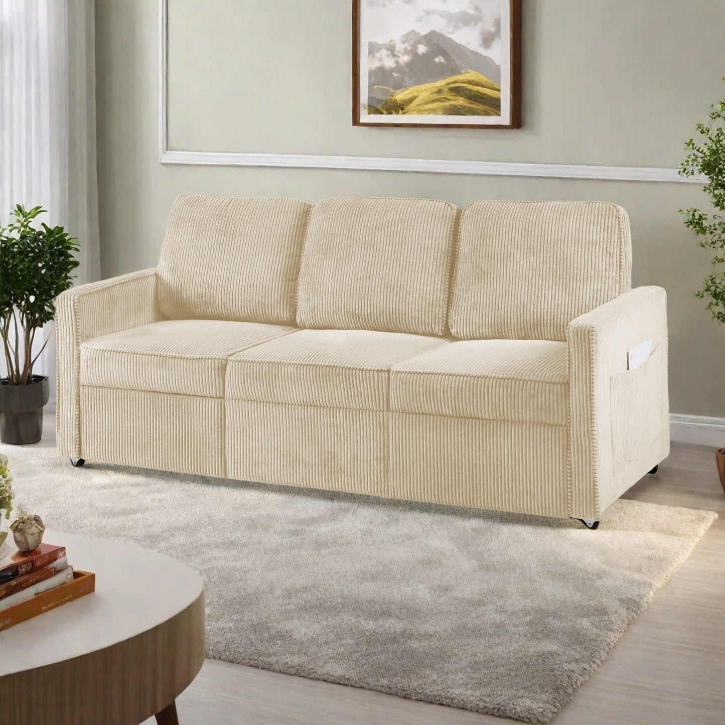 Divano a 3 posti in velluto a coste 72.64 con cuscini in spugna ad alta densità e molle