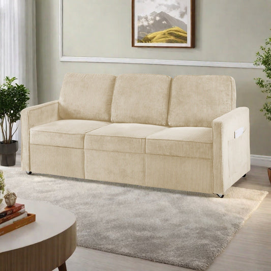 Divano a 3 posti in velluto a coste 72.64 con cuscini in spugna ad alta densità e molle