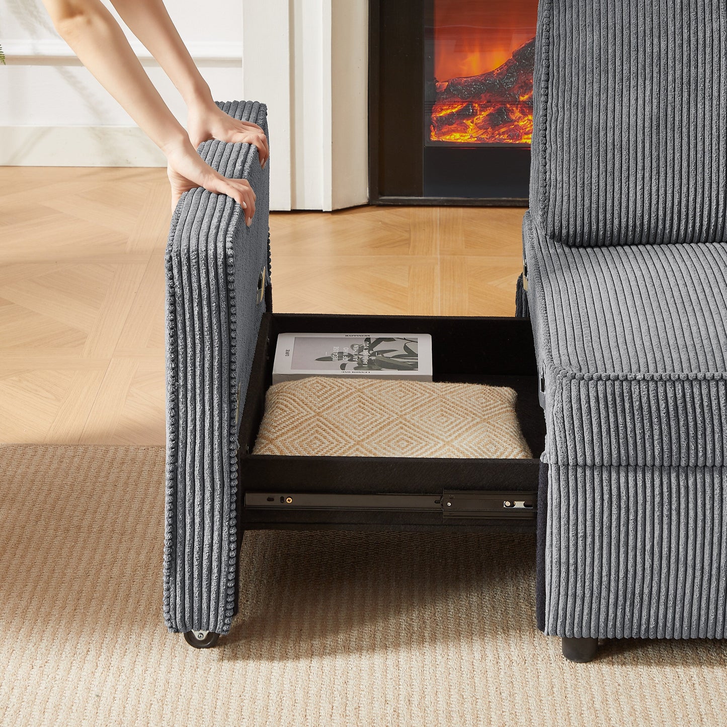 Divano a 3 posti in velluto a coste 72.64 con cuscini in spugna ad alta densità e molle