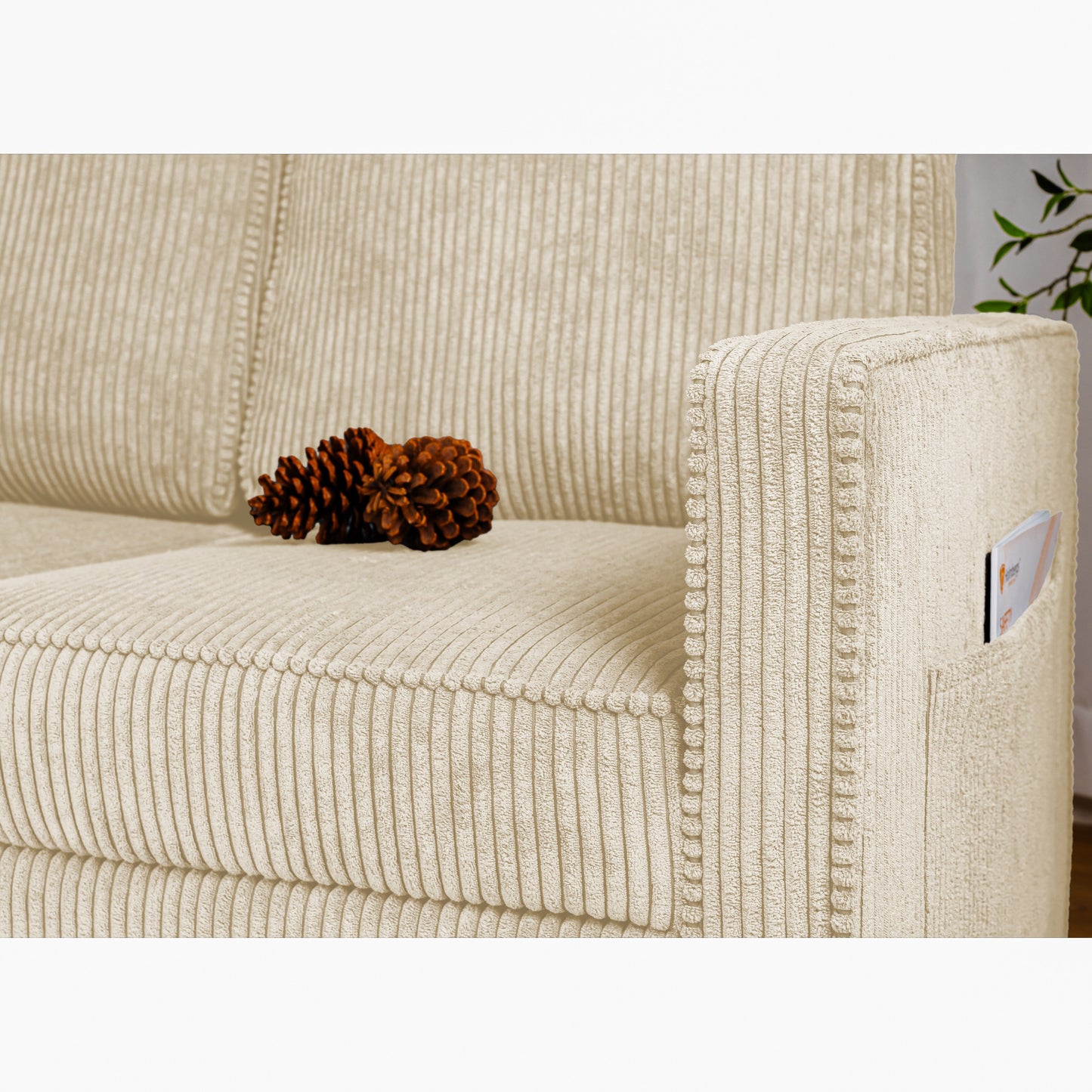 Divano a 3 posti in velluto a coste 72.64 con cuscini in spugna ad alta densità e molle