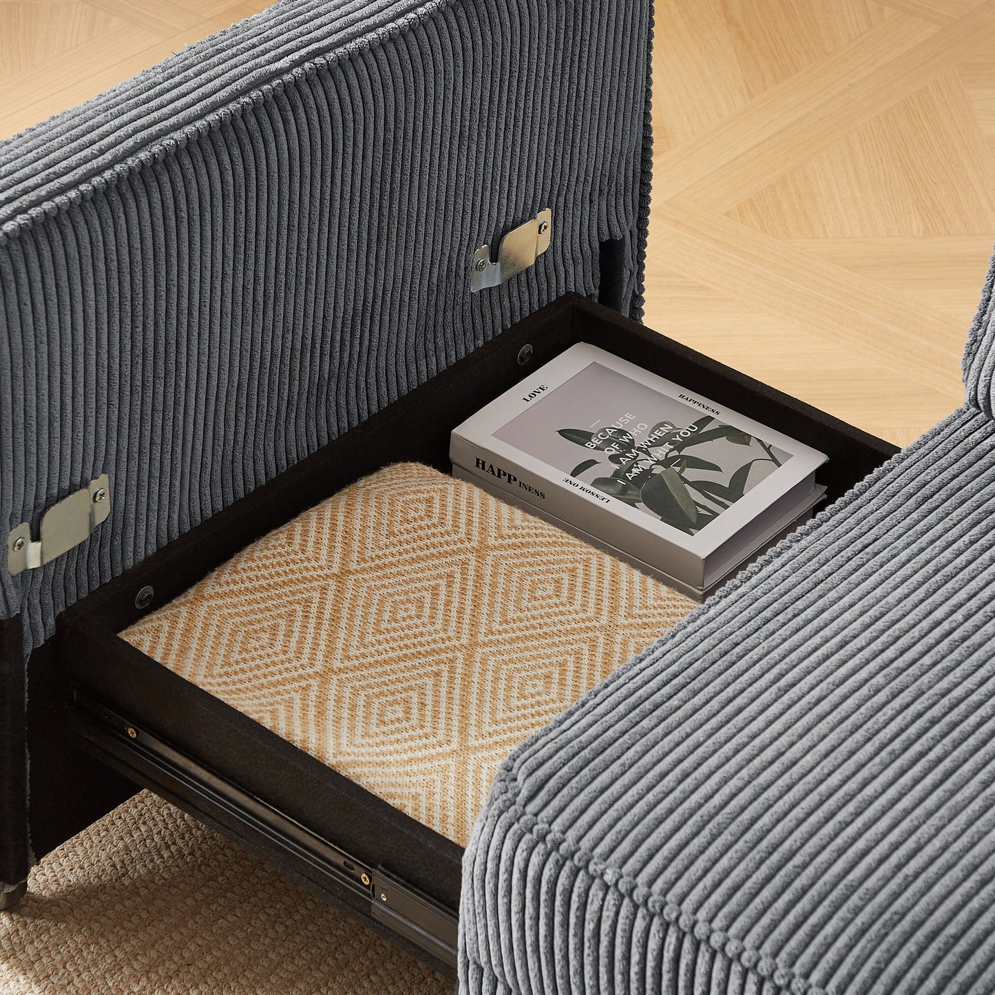 Divano a 3 posti in velluto a coste 72.64 con cuscini in spugna ad alta densità e molle