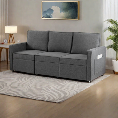 Divano a 3 posti in lino 72.64 con cuscini in spugna ad alta densità per soggiorno, camera da letto