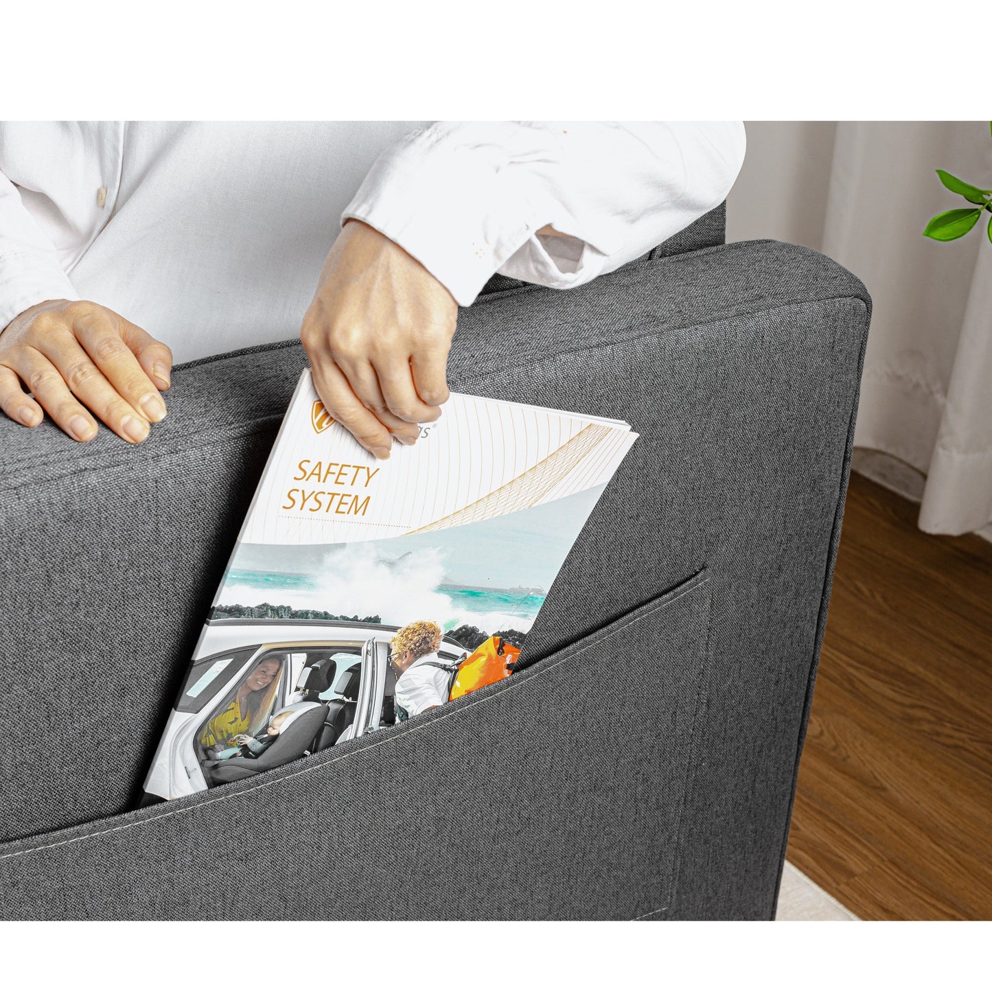 Divano a 3 posti in lino 72.64 con cuscini in spugna ad alta densità per soggiorno, camera da letto