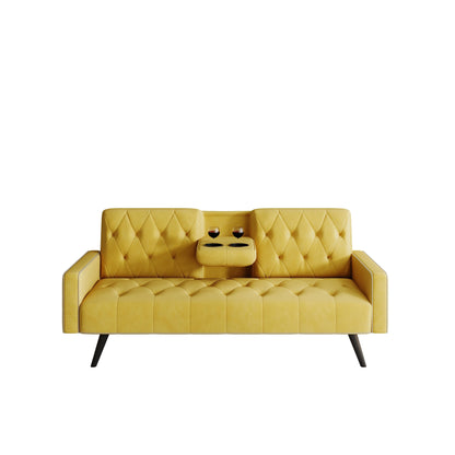 Divano letto in velluto a 3 posti con borchie e portabicchieri per soggiorno