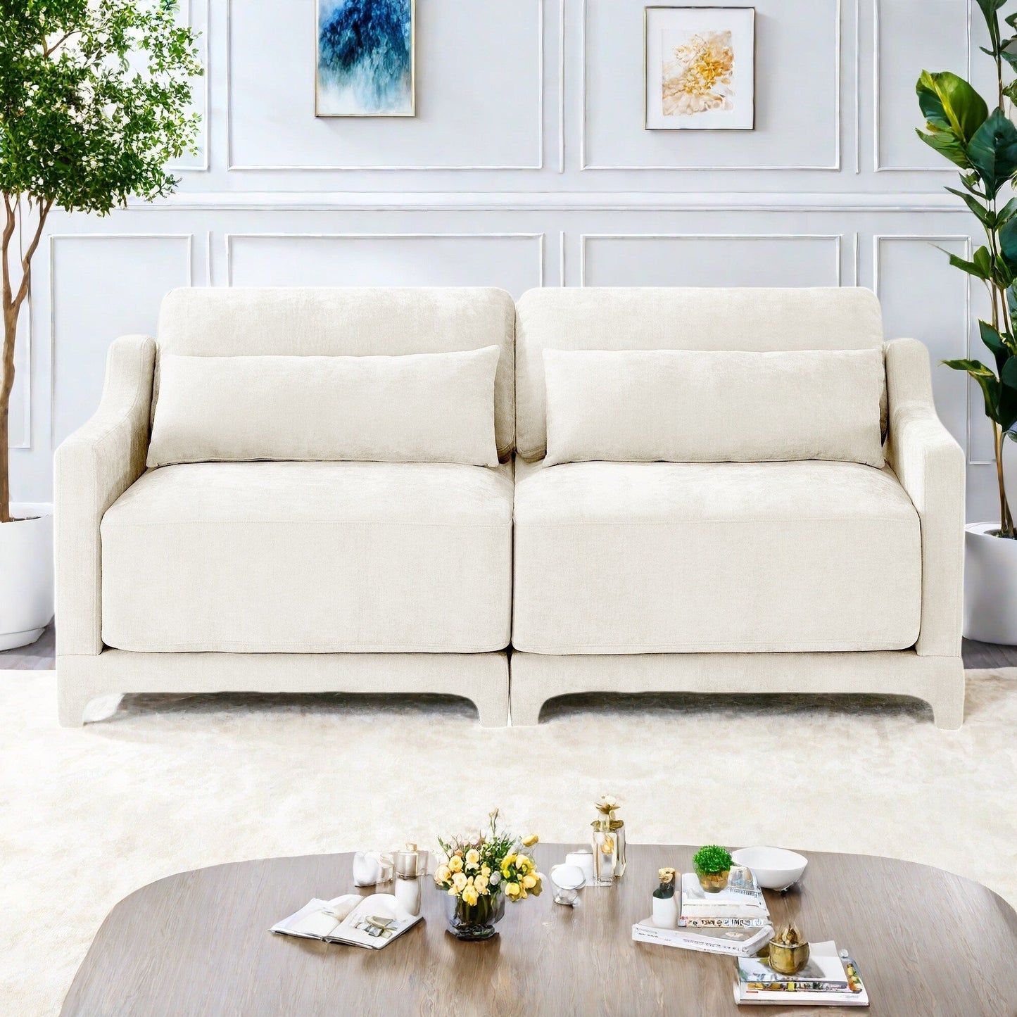 Divano 3 posti in ciniglia 73.2 con 2 cuscini lombari per soggiorno