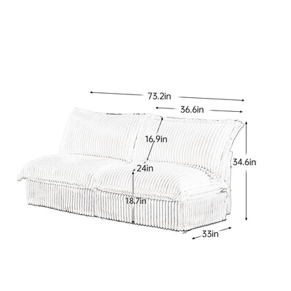 Divano a 3 posti senza braccioli in velluto a coste 73.2, profondo, per soggiorno e camera da letto