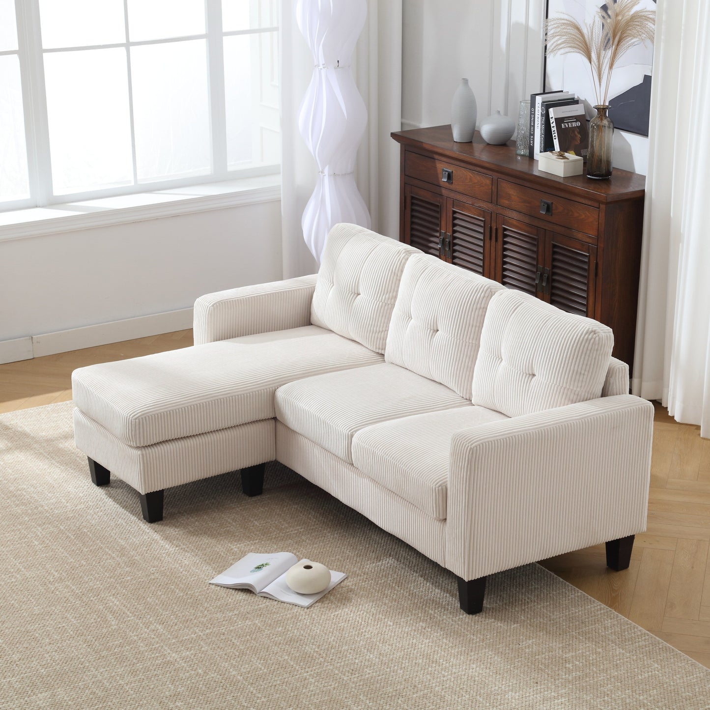 Divano a 3 posti a L in velluto da 73,62'' con chaise longue reversibile, facile da montare e design adatto agli animali domestici