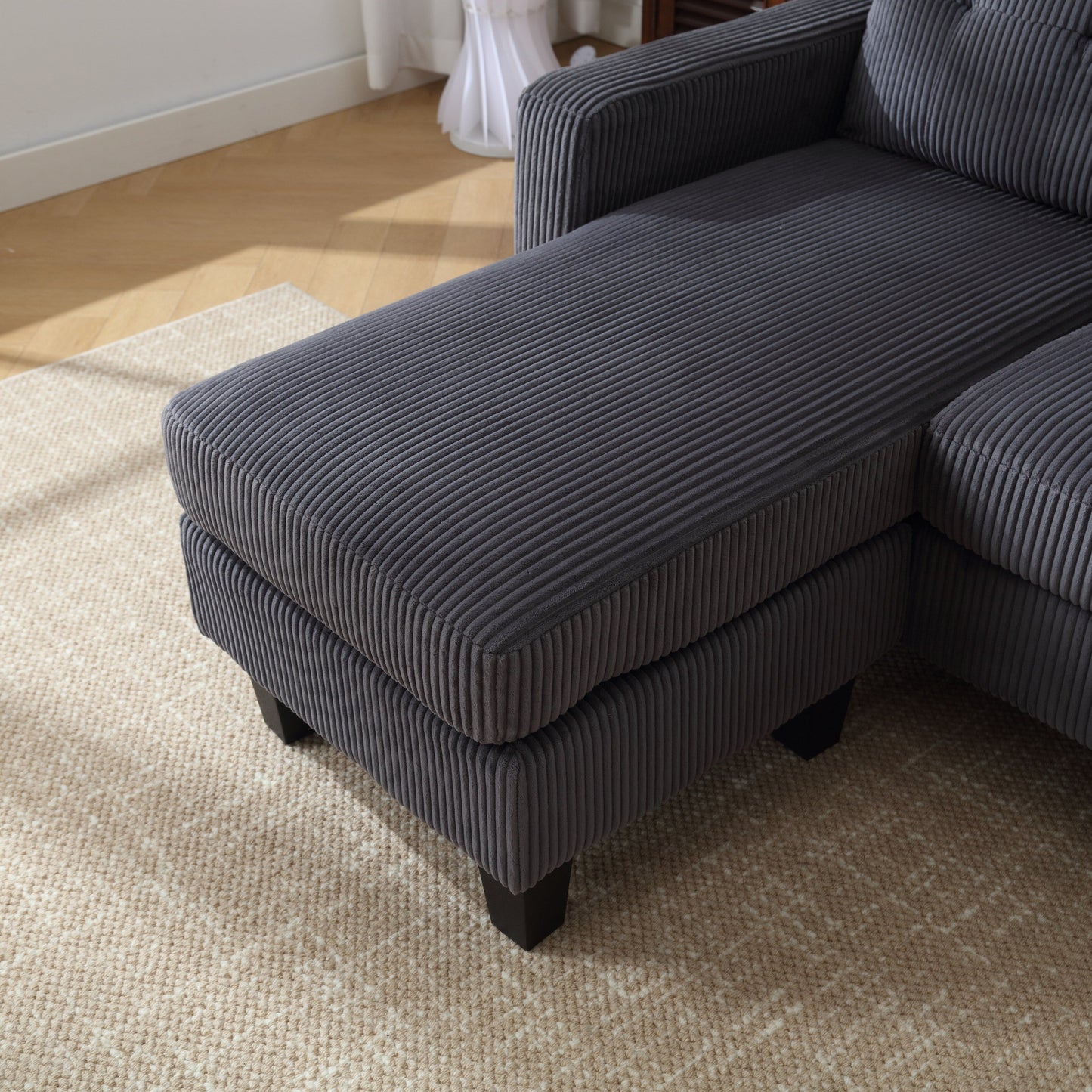 Divano a 3 posti a L in velluto da 73,62'' con chaise longue reversibile, facile da montare e design adatto agli animali domestici