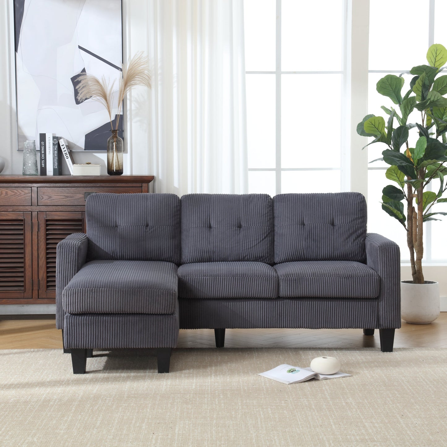 Divano a 3 posti a L in velluto da 73,62'' con chaise longue reversibile, facile da montare e design adatto agli animali domestici