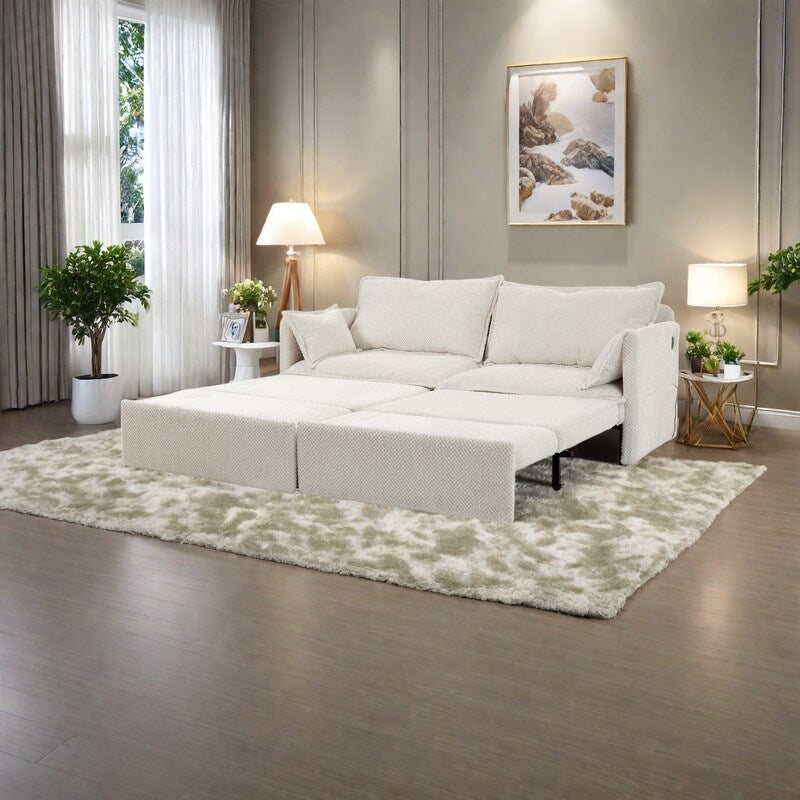 Divano letto convertibile 3 in 1 in velluto a coste da 73,6 pollici con letto estraibile, porte di ricarica USB e vano portaoggetti laterale