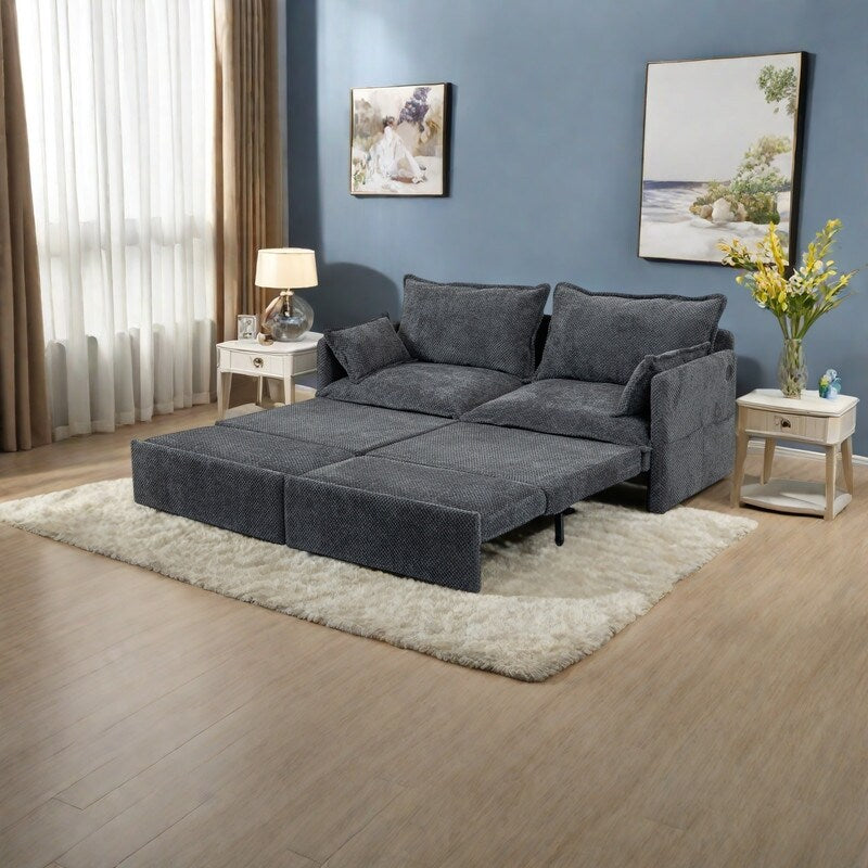 Divano letto convertibile 3 in 1 in velluto a coste da 73,6 pollici con letto estraibile, porte di ricarica USB e vano portaoggetti laterale