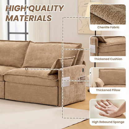 Divano letto convertibile 3 in 1 in velluto a coste da 73,6 pollici con letto estraibile, porte di ricarica USB e vano portaoggetti laterale