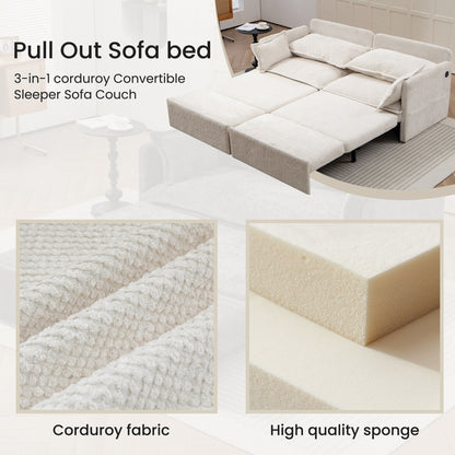 Divano letto convertibile 3 in 1 in velluto a coste da 73,6 pollici con letto estraibile, porte di ricarica USB e vano portaoggetti laterale