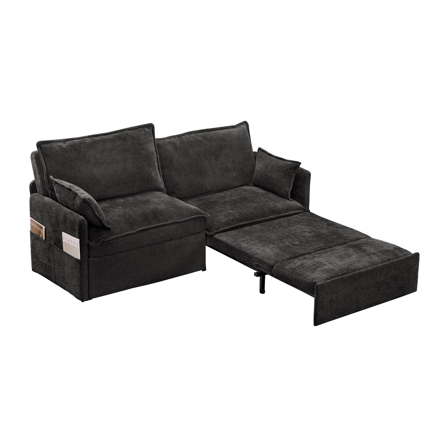 Divano letto convertibile 3 in 1 in velluto a coste da 73,6 pollici con letto estraibile, porte di ricarica USB e vano portaoggetti laterale