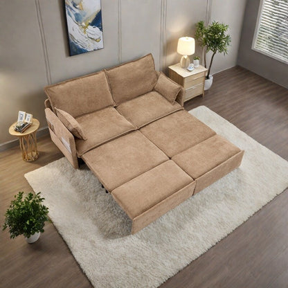 Divano letto convertibile 3 in 1 in velluto a coste da 73,6 pollici con letto estraibile, porte di ricarica USB e vano portaoggetti laterale