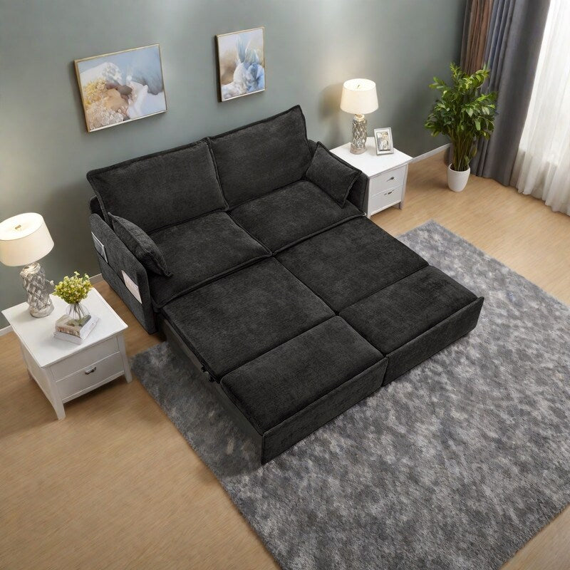 Divano letto convertibile 3 in 1 in velluto a coste da 73,6 pollici con letto estraibile, porte di ricarica USB e vano portaoggetti laterale