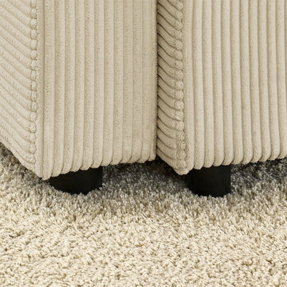 Divano moderno a 2 posti in velluto a coste, seduta profonda, con portabicchieri e portatelefono