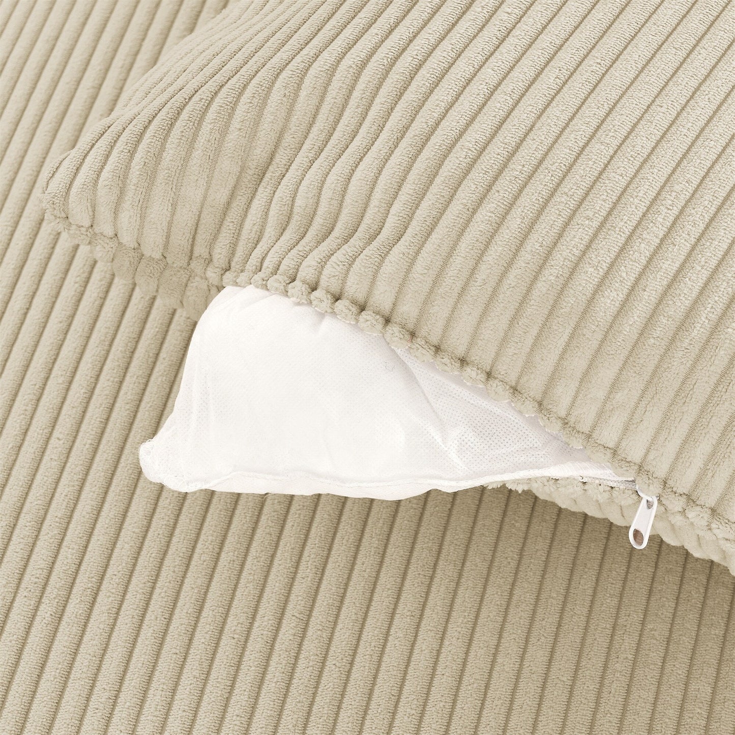 Divano moderno a 2 posti in velluto a coste, seduta profonda, con portabicchieri e portatelefono