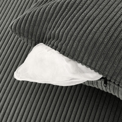 Divano moderno a 2 posti in velluto a coste, seduta profonda, con portabicchieri e portatelefono