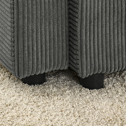 Divano moderno a 2 posti in velluto a coste, seduta profonda, con portabicchieri e portatelefono