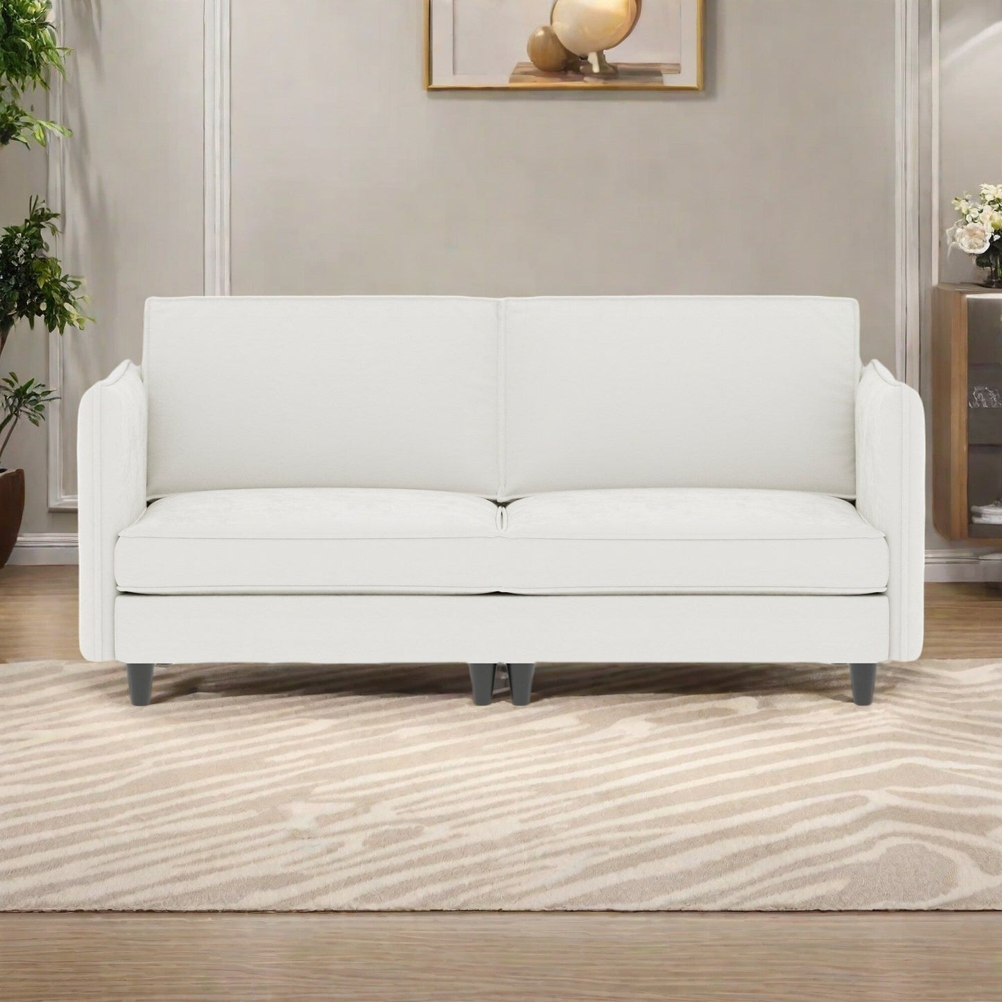 Divano 3 posti in tessuto 74.27 con molle insacchettate e struttura in legno massello, tasche laterali portaoggetti