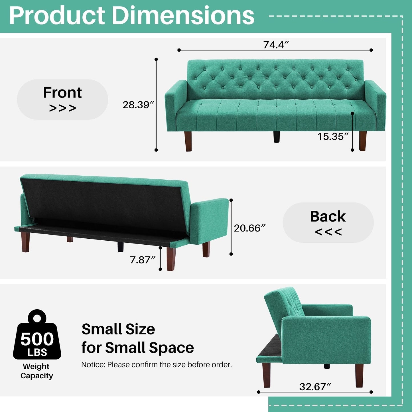 Divano letto futon matrimoniale in lino da 74,41 pollici, divano a due posti trasformabile con schienale regolabile - 74,41 x 32,68 x 28,94