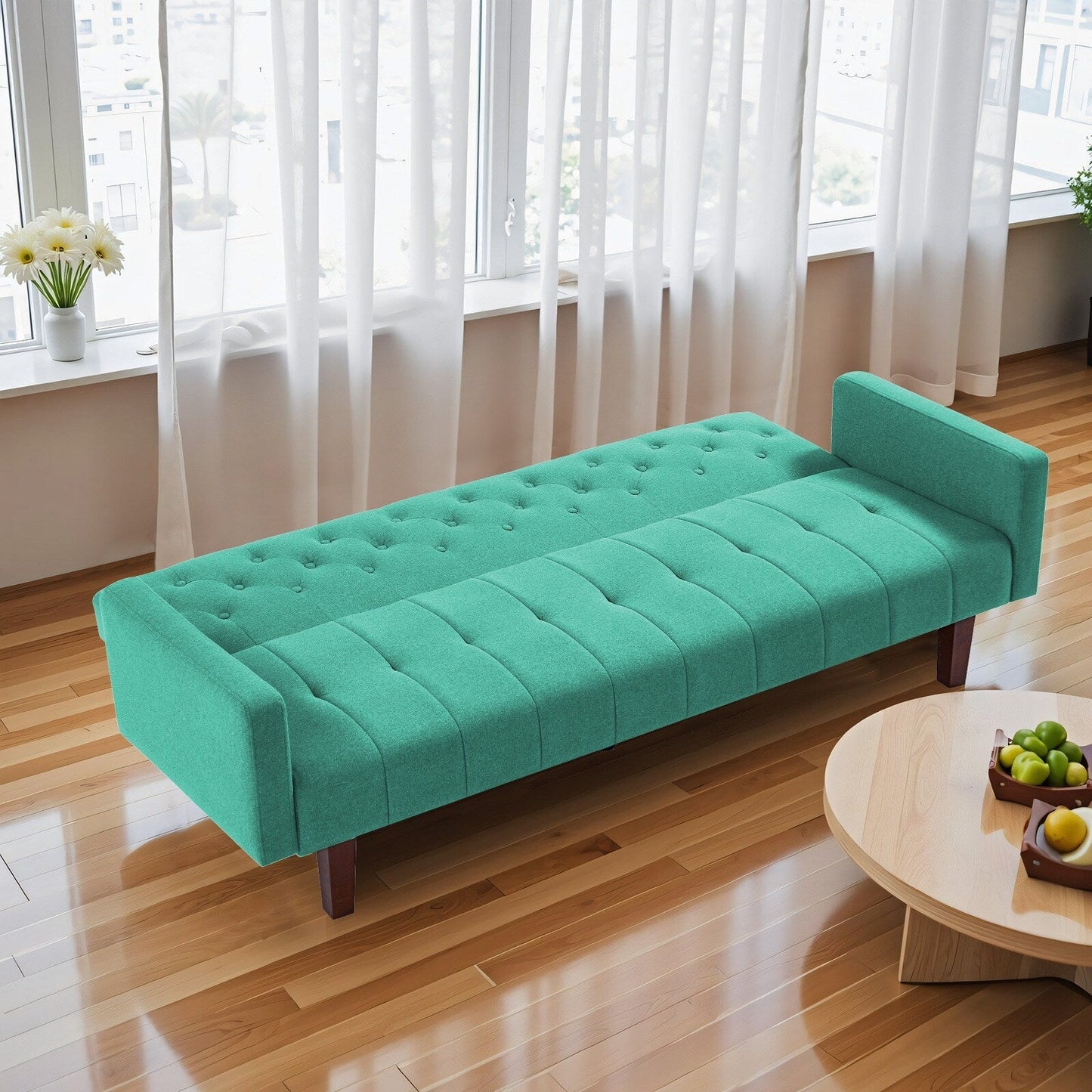 Divano letto futon matrimoniale in lino da 74,41 pollici, divano a due posti trasformabile con schienale regolabile - 74,41 x 32,68 x 28,94