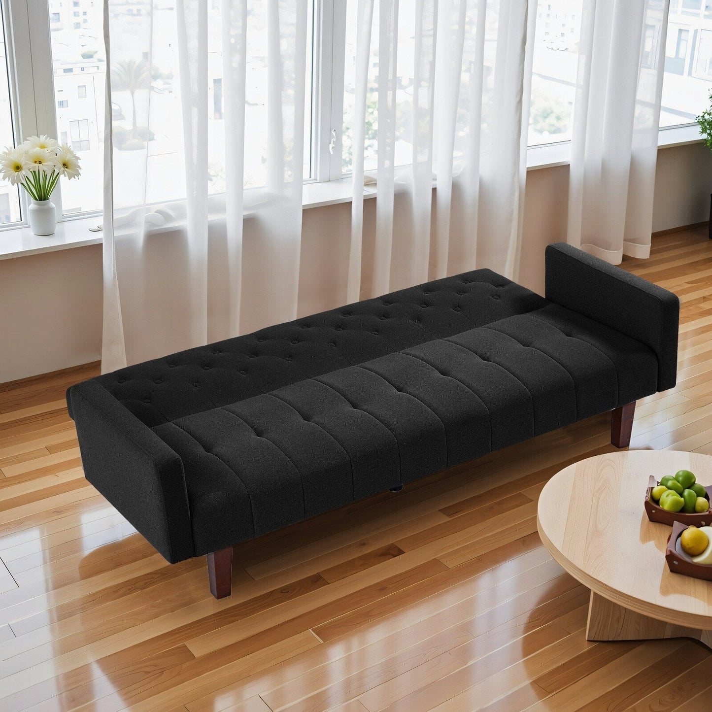 Divano letto futon matrimoniale in lino da 74,41 pollici, divano a due posti trasformabile con schienale regolabile - 74,41 x 32,68 x 28,94