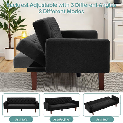 Divano letto futon matrimoniale in lino da 74,41 pollici, divano a due posti trasformabile con schienale regolabile - 74,41 x 32,68 x 28,94