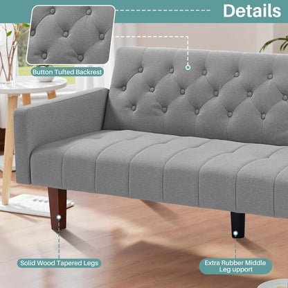 Divano letto futon matrimoniale in lino da 74,41 pollici, divano a due posti trasformabile con schienale regolabile - 74,41 x 32,68 x 28,94