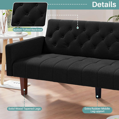 Divano letto futon matrimoniale in lino da 74,41 pollici, divano a due posti trasformabile con schienale regolabile - 74,41 x 32,68 x 28,94