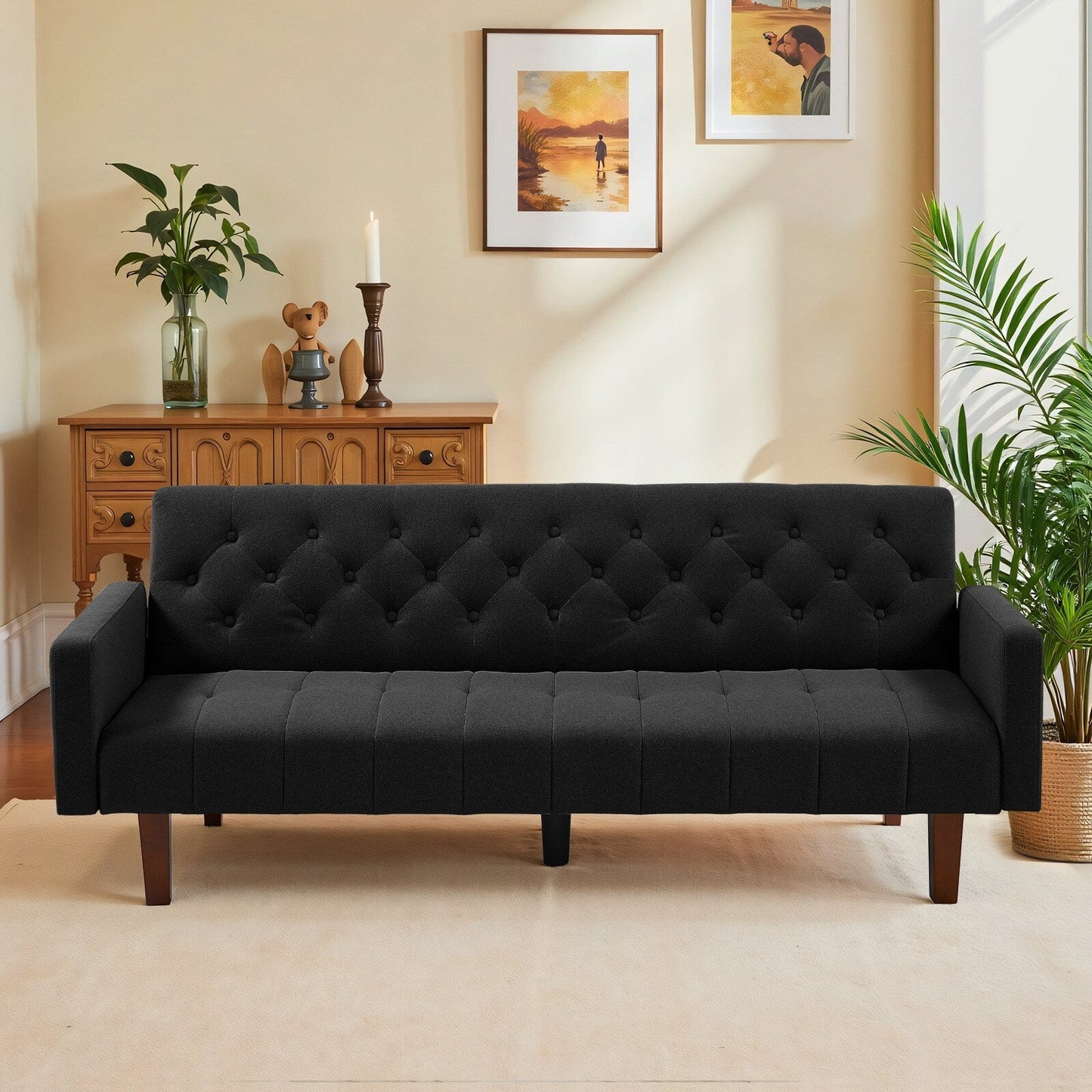 Divano letto futon matrimoniale in lino da 74,41 pollici, divano a due posti trasformabile con schienale regolabile - 74,41 x 32,68 x 28,94