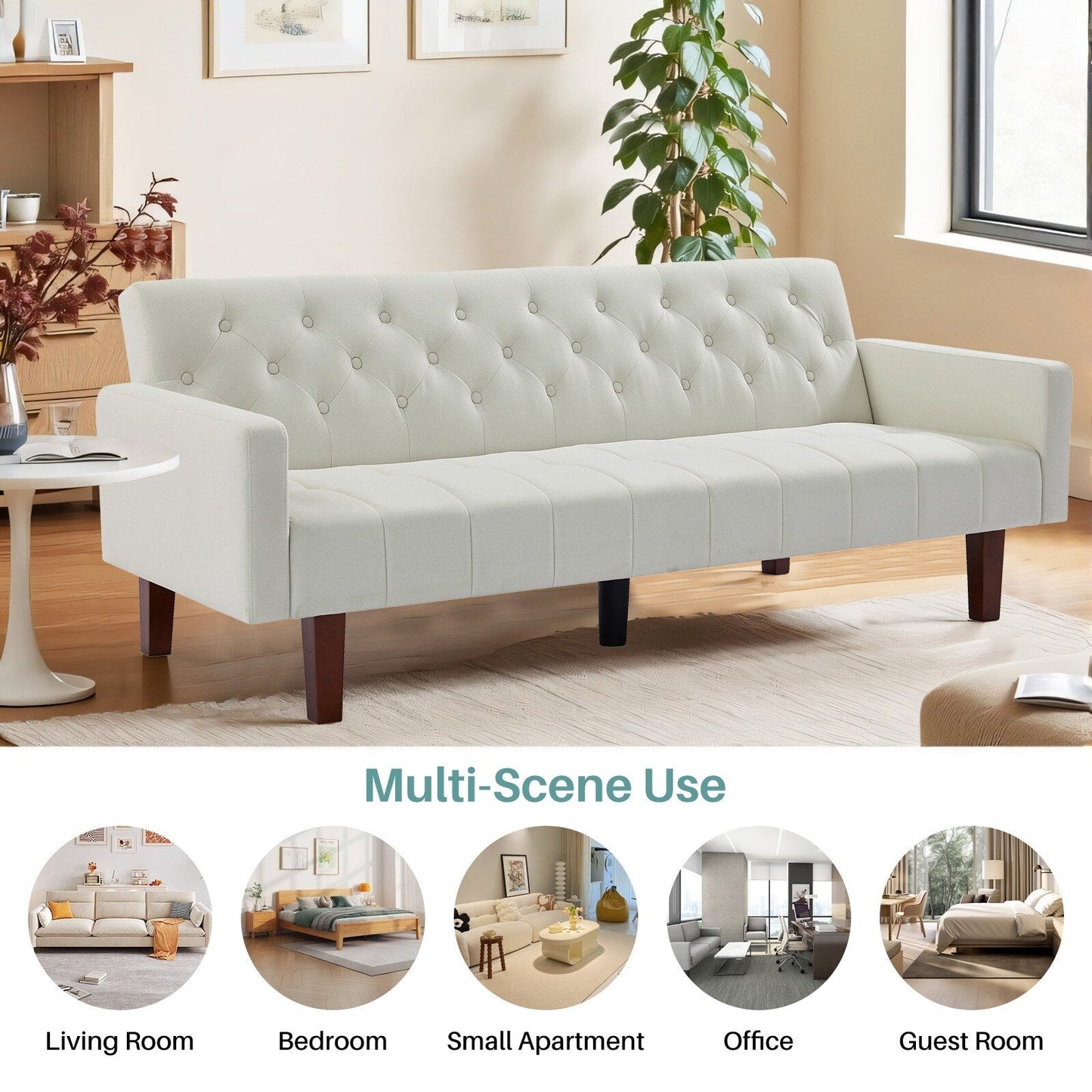 Divano letto futon matrimoniale in lino da 74,41 pollici, divano a due posti trasformabile con schienale regolabile - 74,41 x 32,68 x 28,94