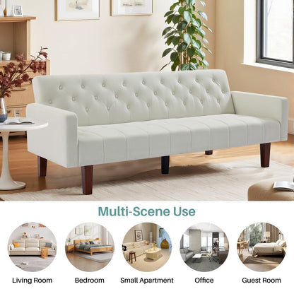 Divano letto futon matrimoniale in lino da 74,41 pollici, divano a due posti trasformabile con schienale regolabile - 74,41 x 32,68 x 28,94