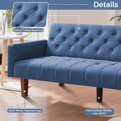 Divano letto futon matrimoniale in lino da 74,41 pollici, divano a due posti trasformabile con schienale regolabile - 74,41 x 32,68 x 28,94