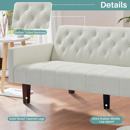 Divano letto futon matrimoniale in lino da 74,41 pollici, divano a due posti trasformabile con schienale regolabile - 74,41 x 32,68 x 28,94