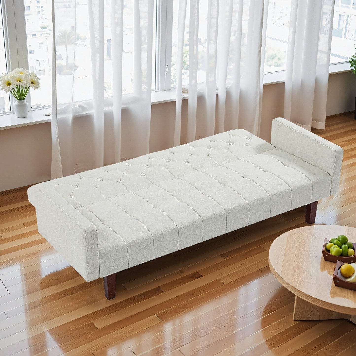 Divano letto futon matrimoniale in lino da 74,41 pollici, divano a due posti trasformabile con schienale regolabile - 74,41 x 32,68 x 28,94