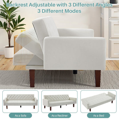 Divano letto futon matrimoniale in lino da 74,41 pollici, divano a due posti trasformabile con schienale regolabile - 74,41 x 32,68 x 28,94