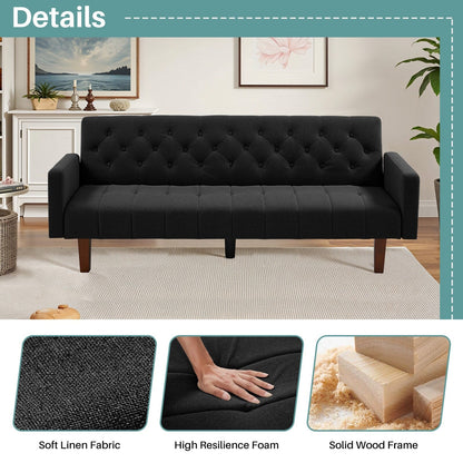 Divano letto futon matrimoniale in lino da 74,41 pollici, divano a due posti trasformabile con schienale regolabile - 74,41 x 32,68 x 28,94