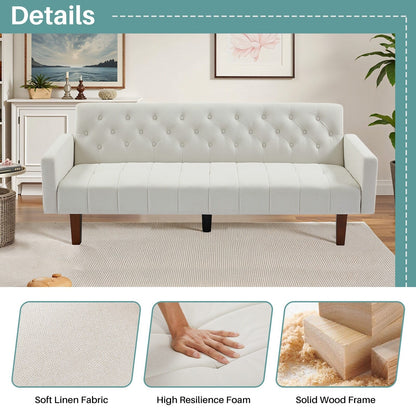 Divano letto futon matrimoniale in lino da 74,41 pollici, divano a due posti trasformabile con schienale regolabile - 74,41 x 32,68 x 28,94