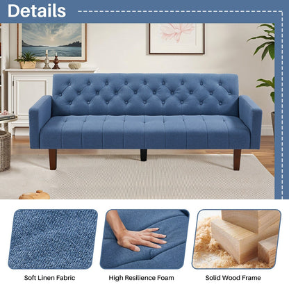 Divano letto futon matrimoniale in lino da 74,41 pollici, divano a due posti trasformabile con schienale regolabile - 74,41 x 32,68 x 28,94