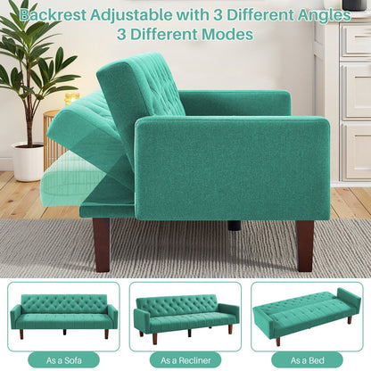 Divano letto futon matrimoniale in lino da 74,41 pollici, divano a due posti trasformabile con schienale regolabile - 74,41 x 32,68 x 28,94