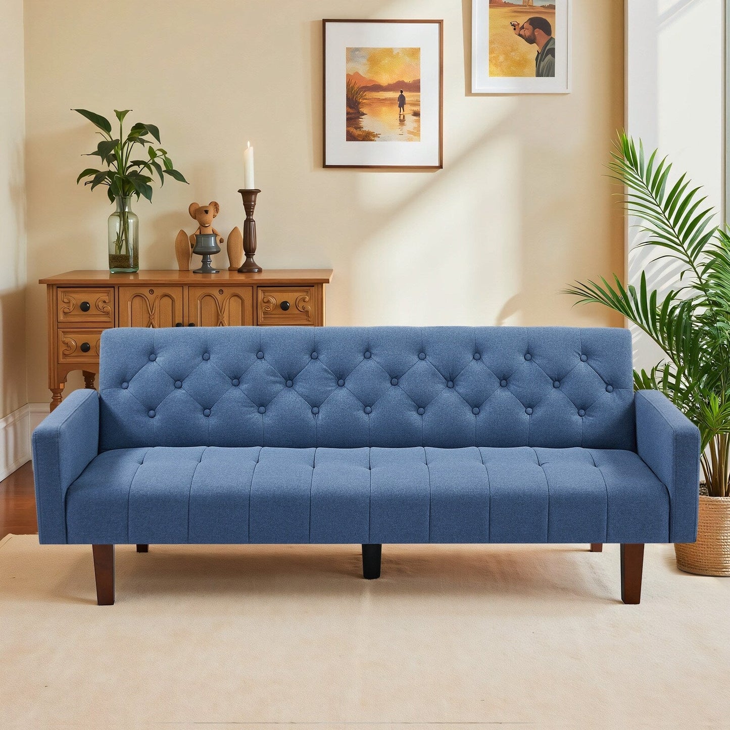 Divano letto futon matrimoniale in lino da 74,41 pollici, divano a due posti trasformabile con schienale regolabile - 74,41 x 32,68 x 28,94