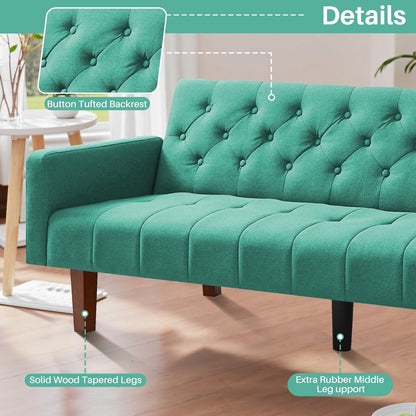 Divano letto futon matrimoniale in lino da 74,41 pollici, divano a due posti trasformabile con schienale regolabile - 74,41 x 32,68 x 28,94