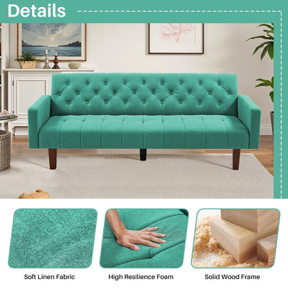 Divano letto futon matrimoniale in lino da 74,41 pollici, divano a due posti trasformabile con schienale regolabile - 74,41 x 32,68 x 28,94