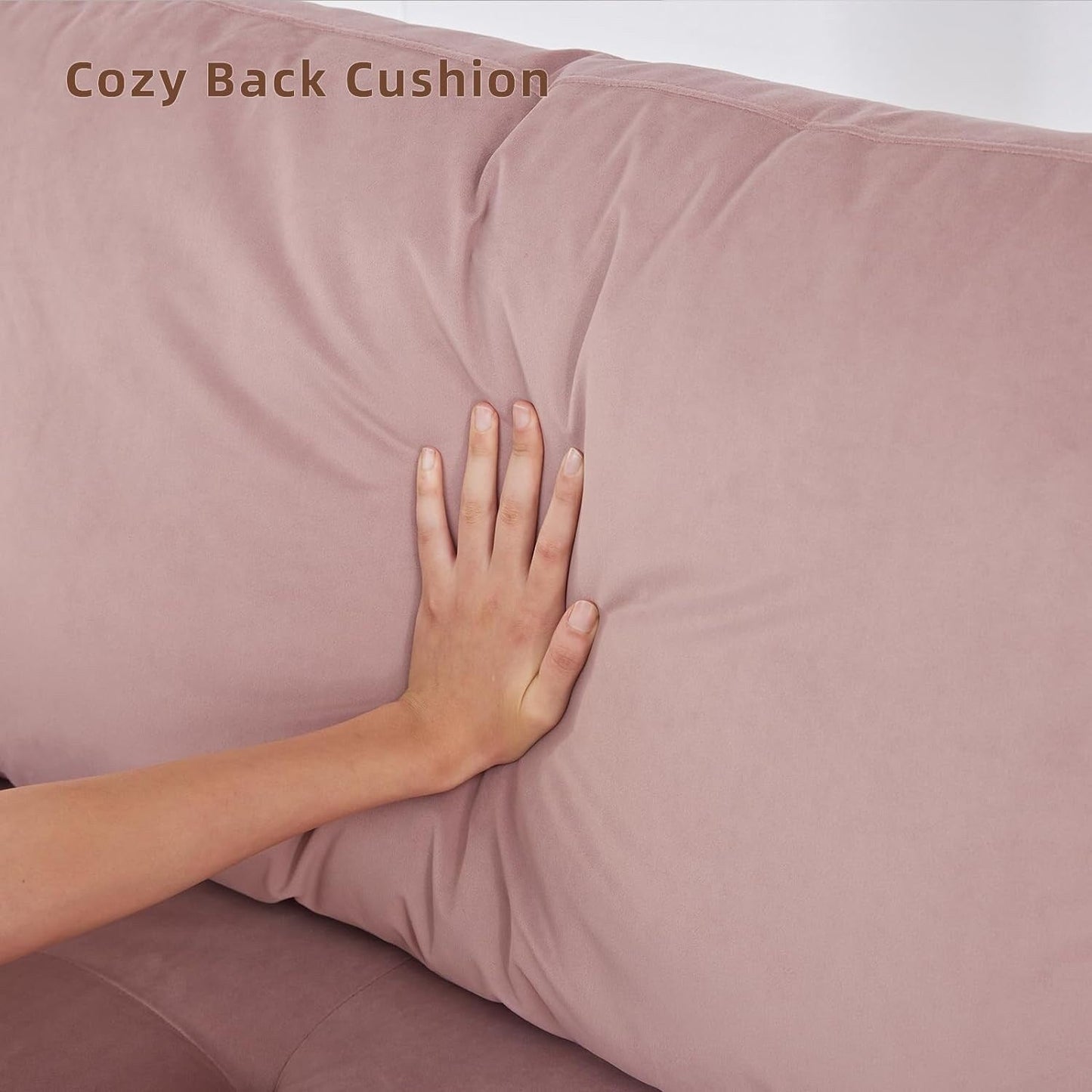 Divano moderno in tessuto da 74'' a 3 posti con gambe in legno, tasche portaoggetti e schiuma ad alta densità