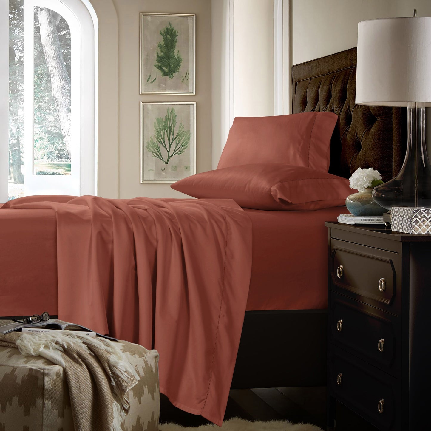 Set di lenzuola con tasche extra profonde in cotone 750TC con lenzuolo piatto oversize