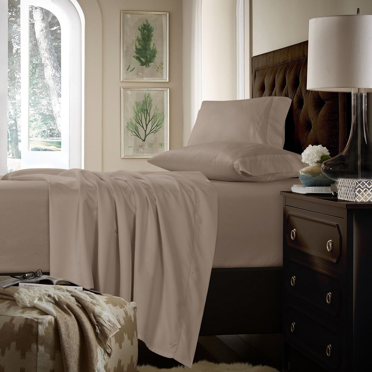 Set di lenzuola con tasche extra profonde in cotone 750TC con lenzuolo piatto oversize