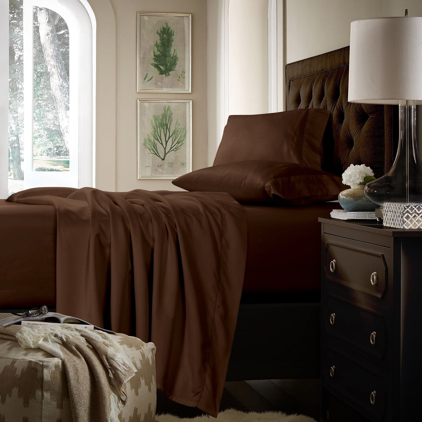 Set di lenzuola con tasche extra profonde in cotone 750TC con lenzuolo piatto oversize